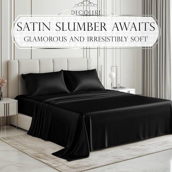 20- Satin 4 Piece Luxury Silky Queen Size Bedding Set 15" Deep - Picture 2 of 8